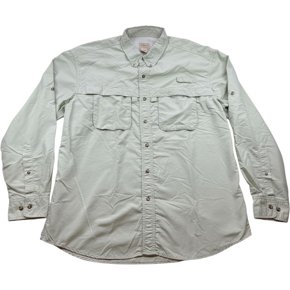 LL Bean Mens Long Sleeve Fishing Shirt Sage Green Ventilated Hiking Large DPD24